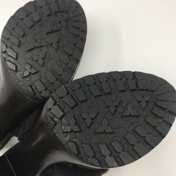 Coach Idyle Brown Suede Shearling Faux Fur Brass Trim Mules Sz 7.5 - Picture 9 of 10